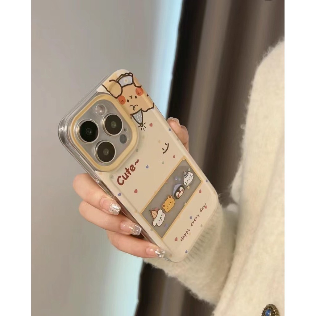 Ins หมีน่ารักคริสต์มาสโปร่งใสสําหรับ iPhone 16 Promax 15 Promax 12 13 Mini 14plus 11 Pro Max X XS XR XS Max 7 8 plus Se2020 6G 6Plus