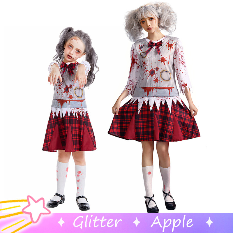 สยองขวัญ Bloody Zombie ชุดสําหรับเด็กสาวชุดนักเรียนสูทสําหรับผู้หญิงฮาโลวีนคอสเพลย์เครื่องแต่งกาย Pa