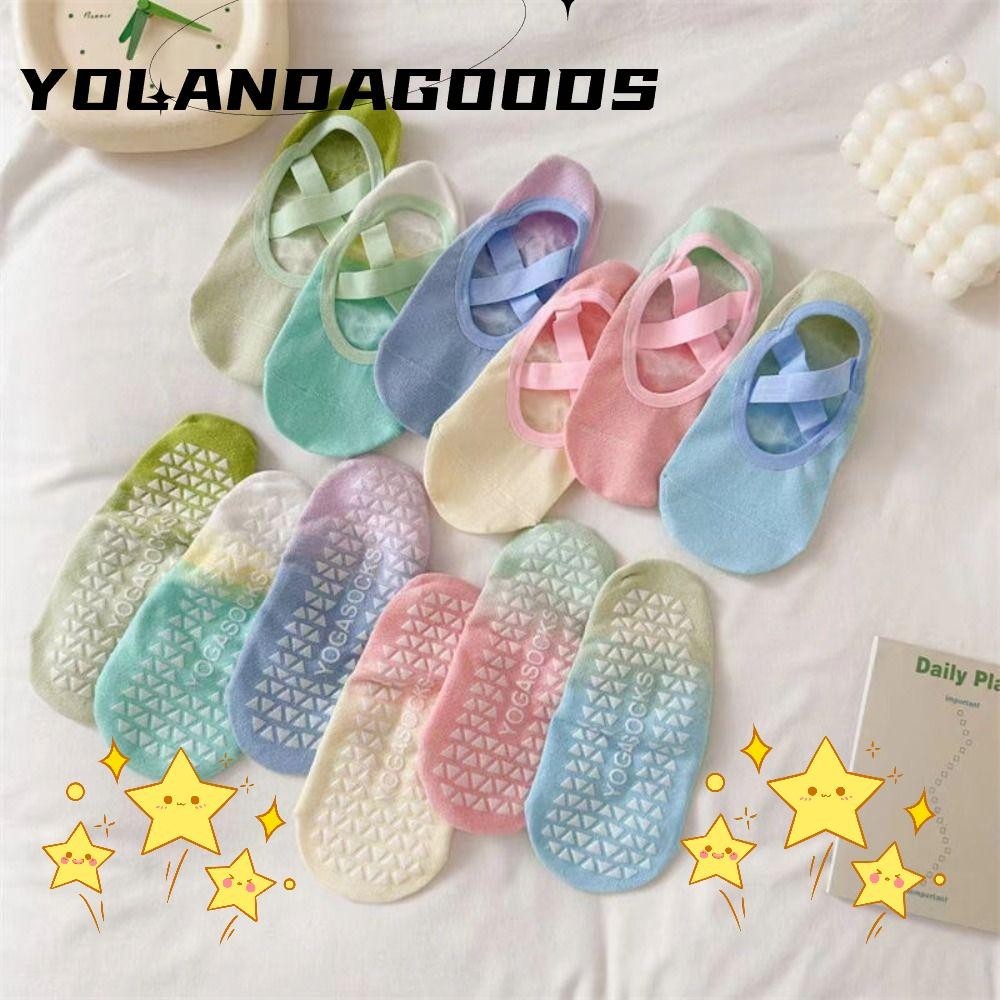 Yola 1 คู่ Pilates Grip No-show Sock, ผู้หญิงถุงเท้าโยคะในร่ม, สีไล่ระดับสีลื่นฤดูใบไม้ผลิฤดูร้อนถุงเท้ากีฬาเต้นรํา