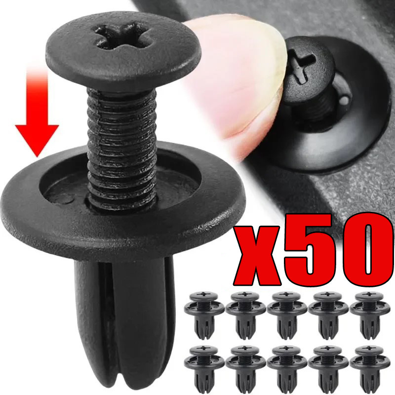 50ชิ้นรถกันชนสกรูหัวเข็มขัด-ประตูพิทักษ์แผงยึดคลิป-8มิลลิเมตรพลาสติก หมุดย้ํา ยึด-ล้อรถโค้งซับสกรู