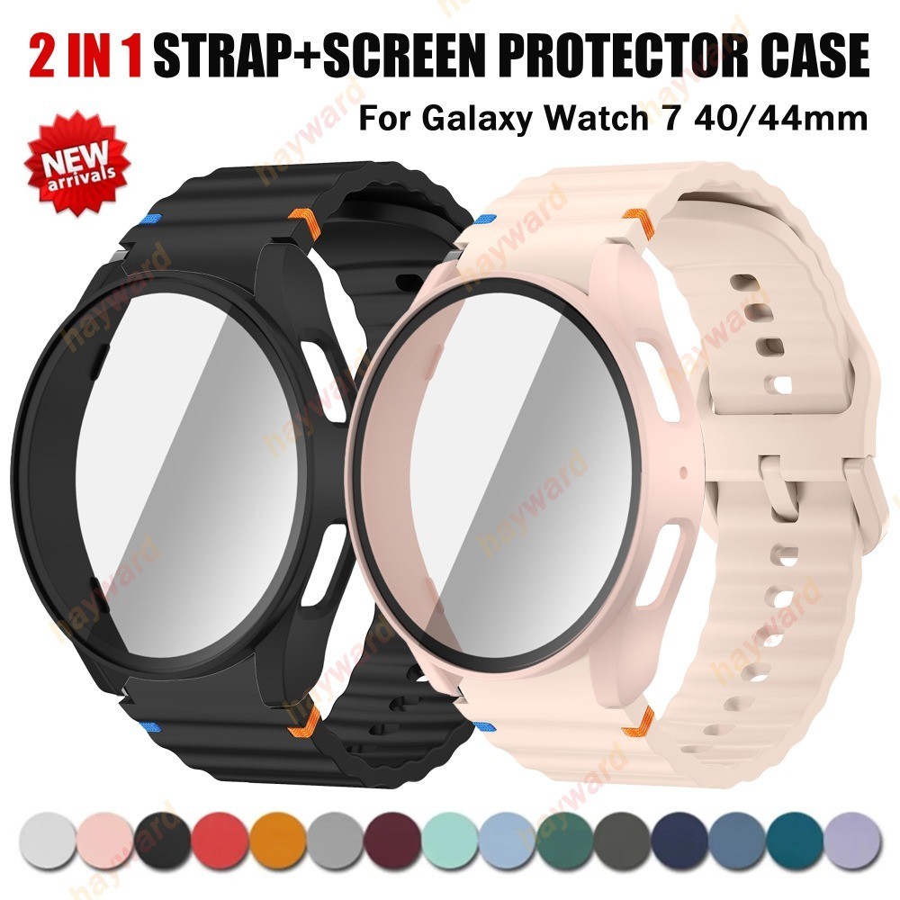 กรณี + สายซิลิโคนสําหรับ Samsung Galaxy Watch FE 7 40 มม.44 มม.ซิลิโคนสร้อยข้อมือหน้าจอกระจกนิรภัยป้องกันฟิล์ม PC กรณีกันชน