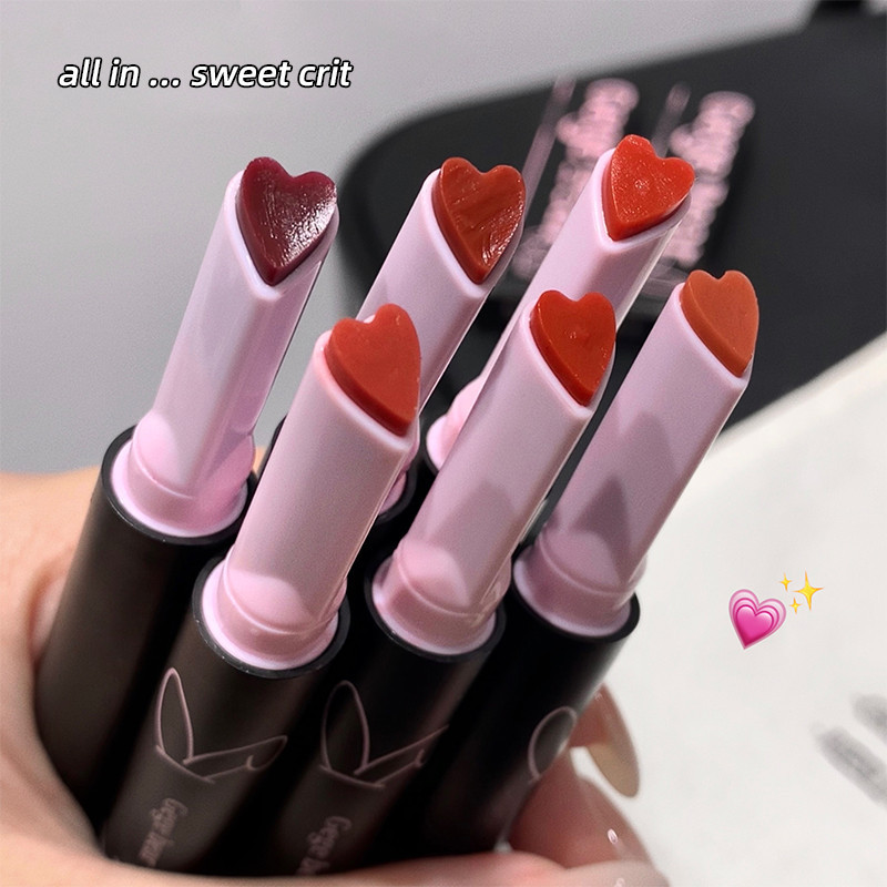 Gege หมี 6สีลิปสติกเจลลี่,ลิปกลอสย้อมสีรูปหัวใจลิปคราบ,กระจกให้ความชุ่มชื่นเจลลี่รักลิปสติก,ติดทนนานชุ่มชื้นย้อมสีลิปบาล์ม,ลิปไม่ห