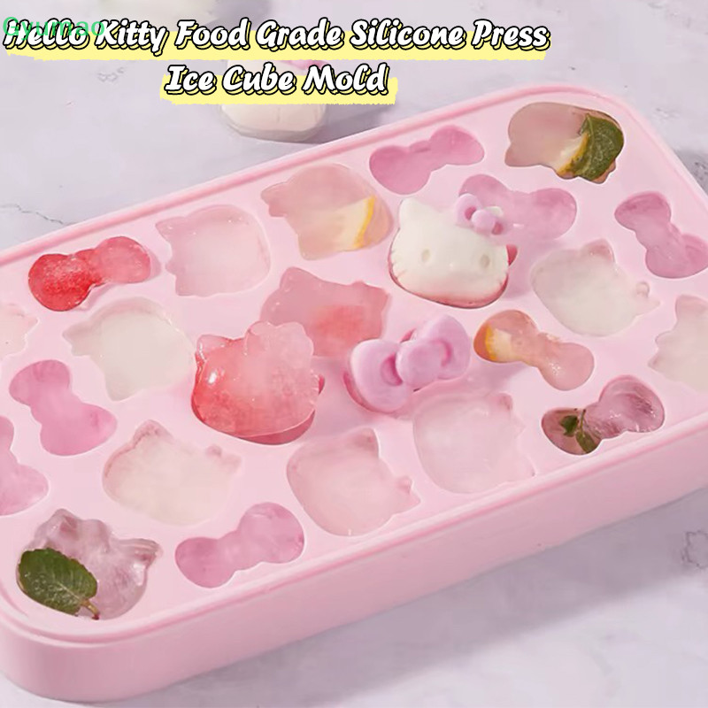 [Gyu] Kawaii Sanrio Hello Kitty ซิลิโคนกดถาดน้ําแข็งการ์ตูนเกรดอาหาร Ice Cube แม่พิมพ์บ้านตู้เย็นน้ําแข็งทํากล่องเก็บ TH