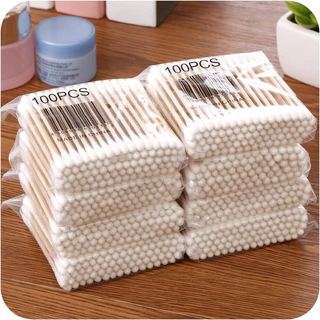 คอตตอนบัด 100 ก้าน (แพ็คเดี่ยว) Cotton buds สำลีปั่นหูด้ามไม้ สำลีก้าน สำลีเช็ดเครื่องสำอางG2061