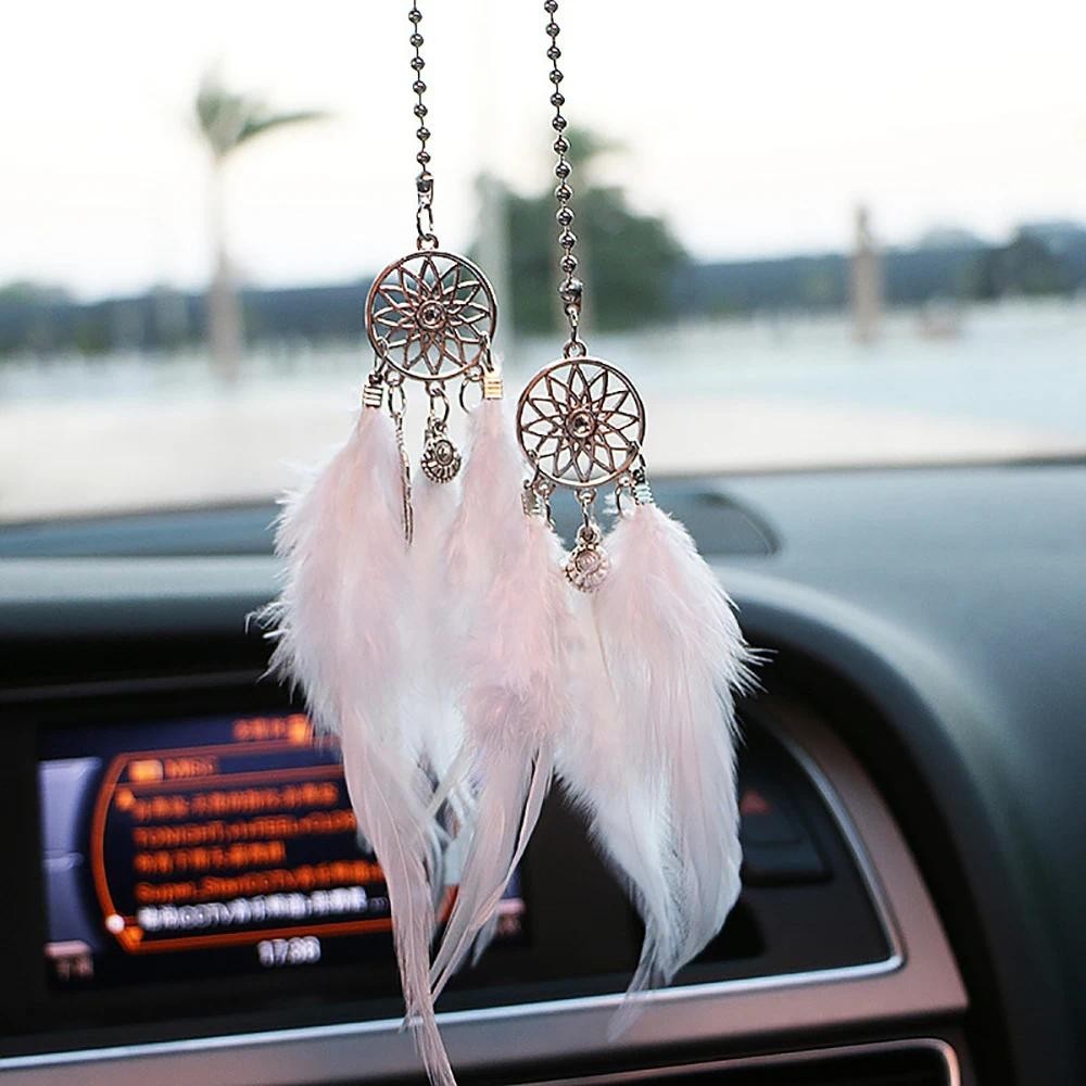 Mini Dream Catcher จี้รถ Wind Chimes Feather ตกแต่งตกแต่งบ้าน & แขวนผนังเครื่องประดับ Handmade Dreamcatcher ของขวัญ