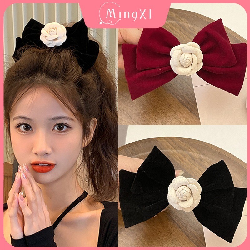 ฝรั่งเศส ดอกเคมีเลีย โบว์กิ๊บสําหรับผู้หญิงสาววินเทจกํามะหยี่กิ๊บฤดูใบไม้ผลิขนาดใหญ่คลิปผูกผมผมหนีบอุปกรณ์ผม