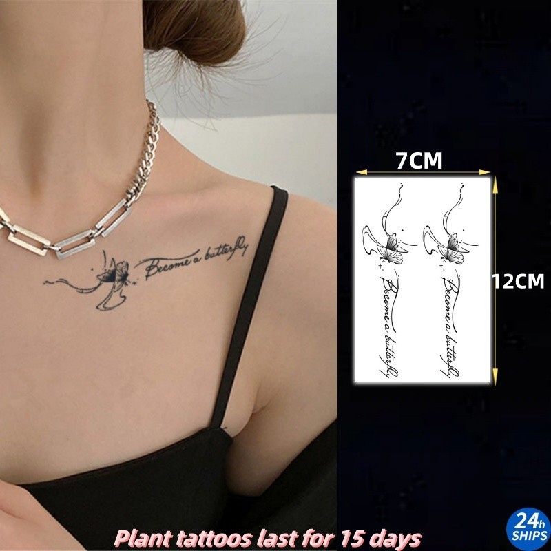 ข้อความ รอยสักลายผีเสื้อ สาวน่ารัก กระดูกไหปลาร้า พืช สติ๊กเกอร์รอยสักกันน้ํา ติดทนนาน 15 วัน รอยสักวันหยุดชั่วคราว