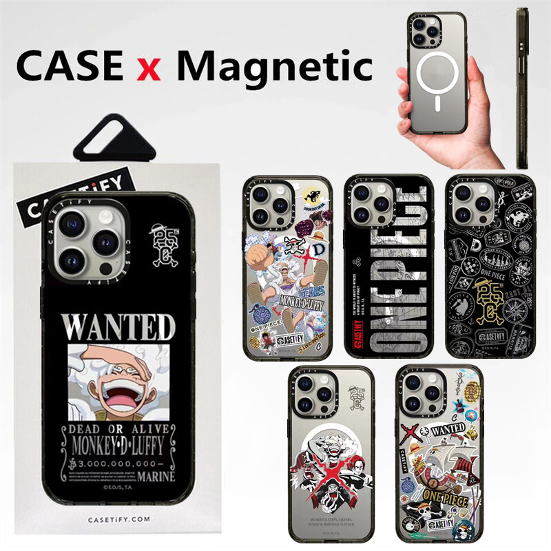 Casetifg One Piece 25th Luffyกันกระแทกแม่เหล็กชาร์จเคสโทรศัพท์พร้อมกล่องสําหรับiPhone 15 12 13 14 Pro Max 14 15 Plusล้างนุ่มด้านข้างซิลิโคนป้องกันปลอกอะคริลิคปกแข็ง