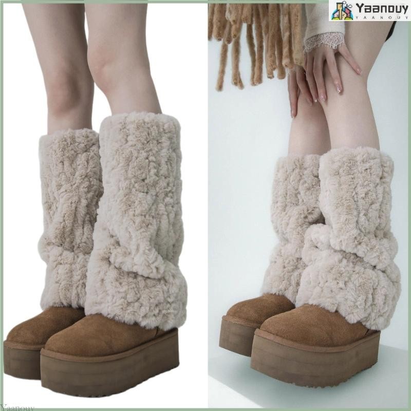 Yaa ผู้หญิงขนสัตว์ขาอุ่นขนสัตว์ Furry Fuzzy ขาครอบคลุม Boot ฤดูหนาว Boot Cuffs ฝาครอบ