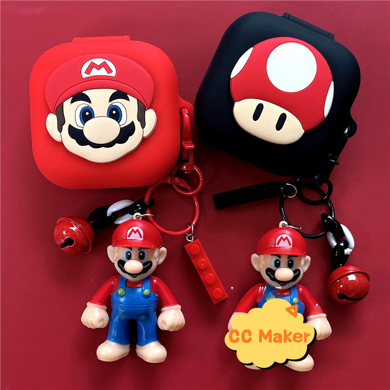 For Shokz OpenFit Air Case Cartoon Creative Mario Keychain Shokz OpenFit Air Silicone Soft Case Shokz OpenFit Shockproof Shell Protective Cover Cute Mario Finger Ring Pendant