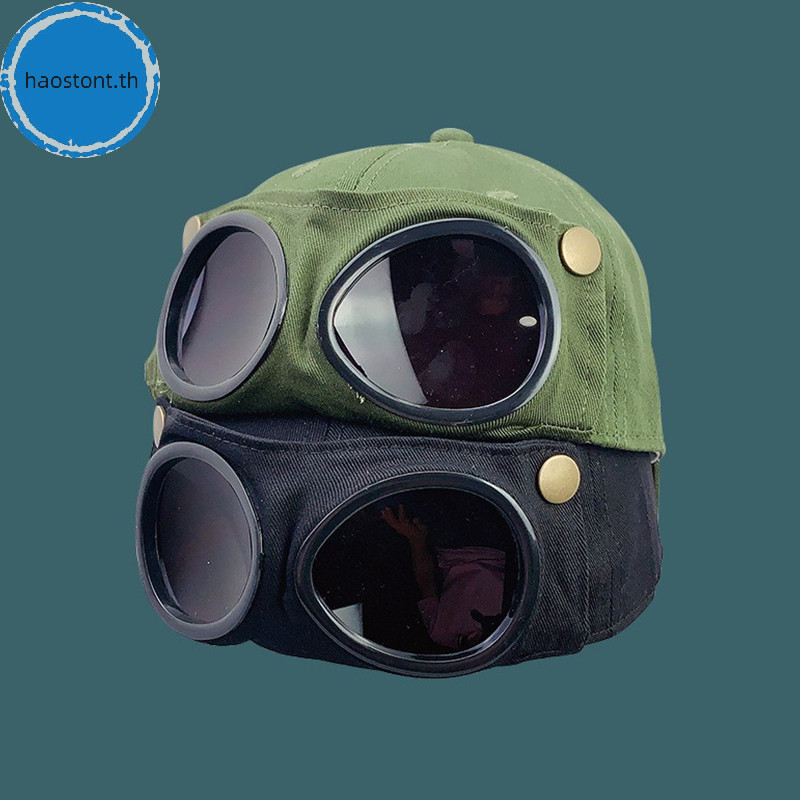 Haostont Pilot Hat Creative Mens Glasses Peaked Cap แว่นตากันแดดบังแดดป่าเบสบอลหมวก TH