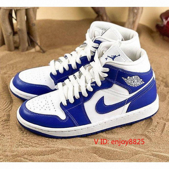 Air A/J 1 Mid Kentuck yBlue สีขาวสีฟ้าผู้ชายผู้หญิงรองเท้าบาสเก็ตบอล BQ6472-104