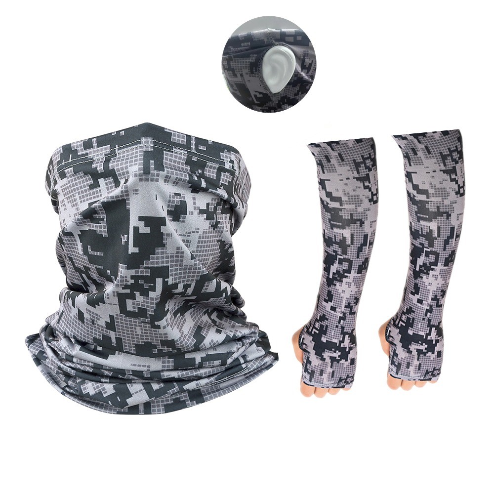 Ice Silk Bandana+Arm Sleeve Anti Dust UV Bicycle Motor Fishing อุปกรณ์กีฬากลางแจ้ง