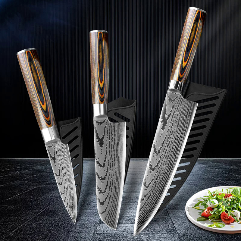 Carbon Steel Kitchen Knives Japanese Chef Knife 7CR17 440C Gyuto Stainless Steel Damascus Drawing Me
