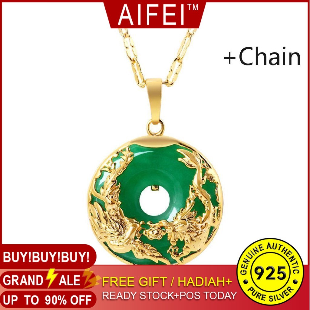 ครอบงำลาวทองโมราสีเขียวจี้หญิงมังกรและฟีนิกซ์ Chengxiang ทองฝังหยกสร้อยคอไมโครธุรกิจรุ่นยอดนิยม One 