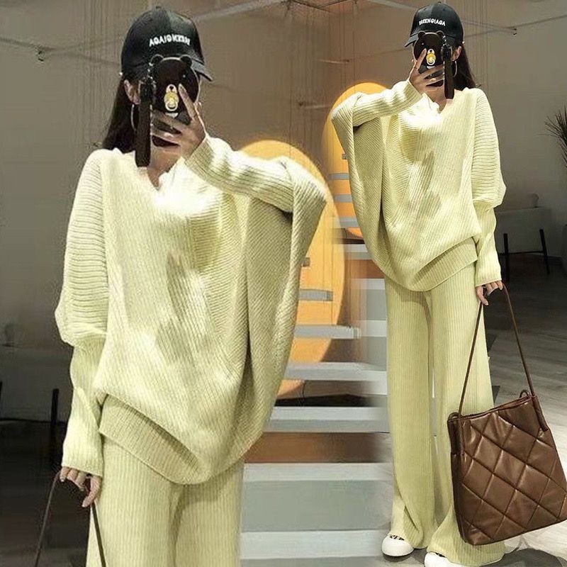 ชุดคลุมท้อง ต้นฤดูใบไม้ร่วงรูปแบบใหม่เฉพาะแขนค้างคาวเสื้อกันหนาวเสื้อกันหนาวกางเกงขากว้างสบายๆฤดูใบไม้ผลิฤดูใบไม้ร่วงสุภาพสตรีสองชิ้นเสื้อผ้าสตรี[พร้อมสต - รูปที่ 6