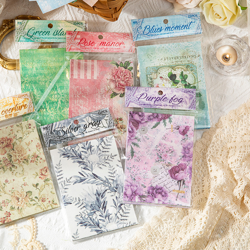 Qouzmo 22 ชิ้น/แพ็คVINTAGE journaling Collageวัสดุกระดาษ[ดอกไม้เช่นDream Series] DIYสมุดภาพไดอารี่ตกแต่งกระดาษเครื่องเขียน
