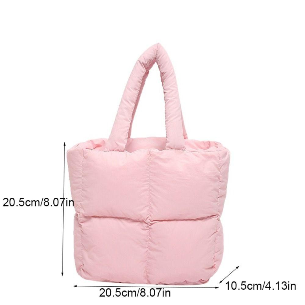 Lfinds Space Cotton กระเป๋าถือ, สีทึบไนลอน Cloud Tote Bag, แฟชั่นเบาะความจุขนาดใหญ่ Handle Puffy กระเป๋าสะพายทุกวัน