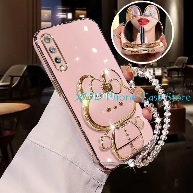 กรณี Huawei Y6P Y7A Y6 2019 Y7 2019 Y7 Prime Y9 Prime 2019 Y6S เคสโทรศัพท์ป้องกันกันกระแทกผู้ถือ Shell 3D การ์ตูนแต่งหน้ากระจก Lanyard สลิงปกหลัง
