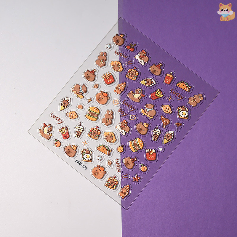 [VI] การ์ตูนน่ารัก Capybara สติ๊กเกอร์ติดเล็บสีน้ําตาล Capibala Self กาวรูปลอกเล็บสติกเกอร์นุ่มนูนตกแต่งเล็บ TH