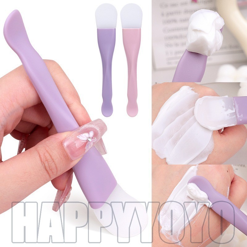 แปรงมาส์กสองหัว - DIY นุ่ม ซิลิโคน - เครื่องขูดทําความสะอาด- Mask Applicator - แท่งสปาหน้า - ที่ตักสกินแคร์ - แปรงแต่งหน้า - เครื่องมือเสริมความงาม