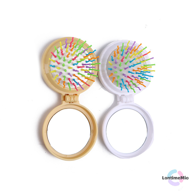 Lontimemio] Candy สีการ์ตูนถุงลมนิรภัยหวีเด็กมินิแบบพกพาพับแปรงผมกระจกหัวเบาะนวดกระเป๋าเครื่องมือจัดแต่งทรงผมใหม่