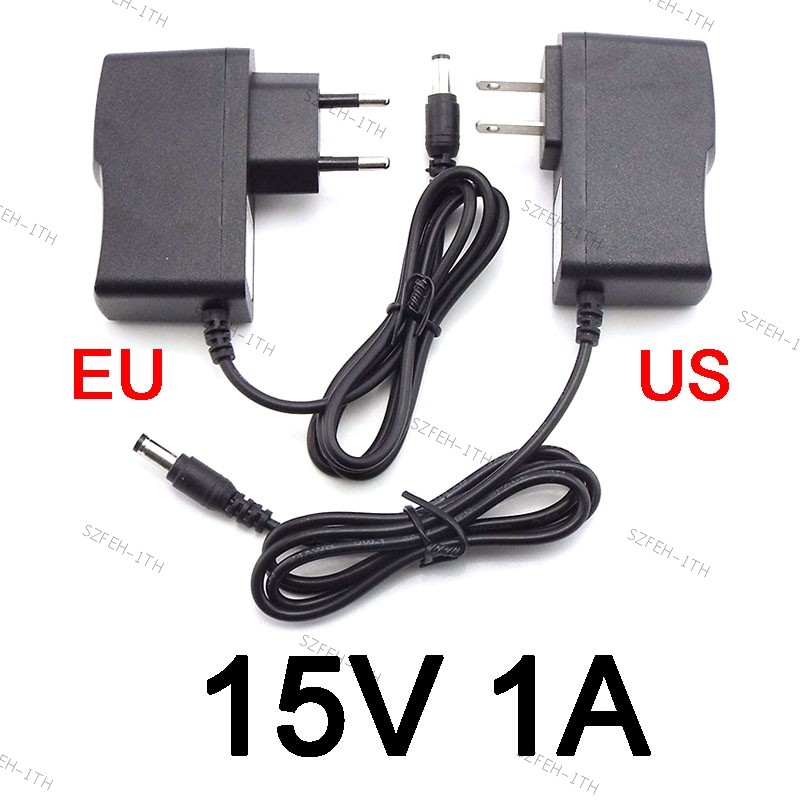 15v 1A 1000ma AC DC Power supply อะแดปเตอร์ปลั๊ก 15 โวลต์ Converter สําหรับ LED Strip Light กล้องวงจรปิด Charger สวิทช์ 5.5 มม.x2.5 มม.US/EU @ F3TH