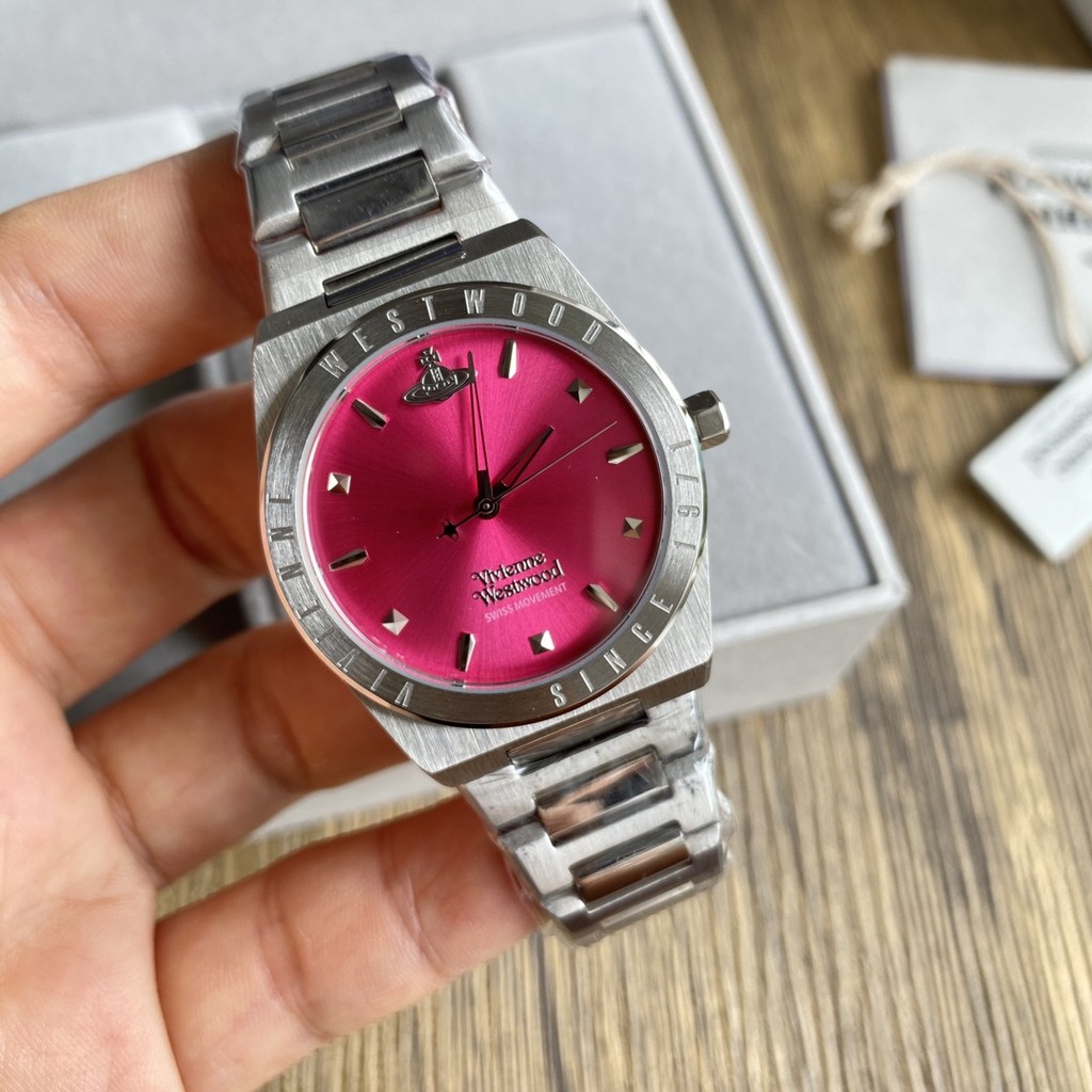 Vivienne westwood Pink Sun Pattern Dial พร้อมสายสแตนเลส VV244 นาฬิกา 33MM Box