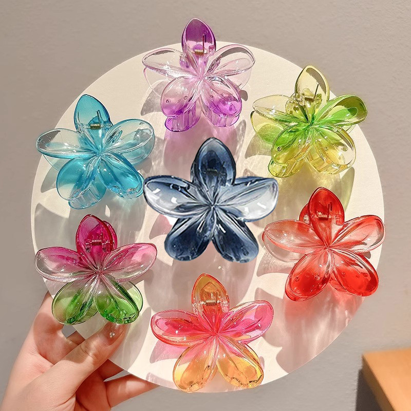 กิ๊บติดผมดอกไม้สีไล่ระดับสีโปร่งใสผู้หญิงดอกไม้ไข่ฉลามคลิปเครื่องประดับผม