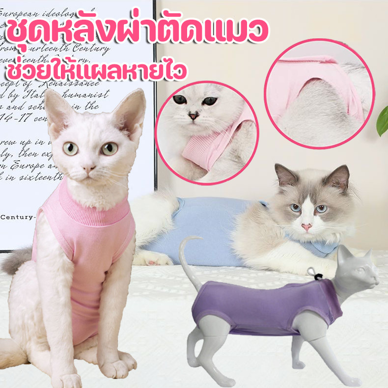 🐶COD🐱ชุดกันเลียแผล ชุดหลังผ่าตัดแมว เสื้อแมว ชุดสัตว์เลี้ยง เสื้อหลังทำหมัน ช่วยให้แผลหายไว S/M/L