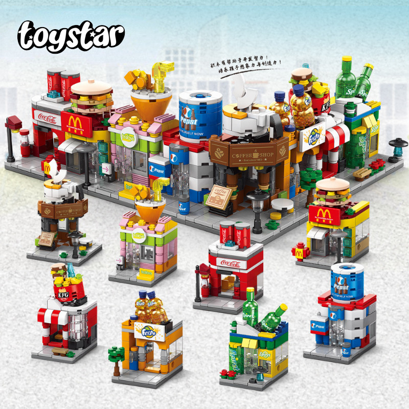 【toystar】บล็อกตัวต่อเลโก้ รูปตึกเมือง ขนาดเล็ก ของเล่นสําหรับเด็ก ของเล่นเสริมพัฒนาการ ของเล่นเสริมทักษะ