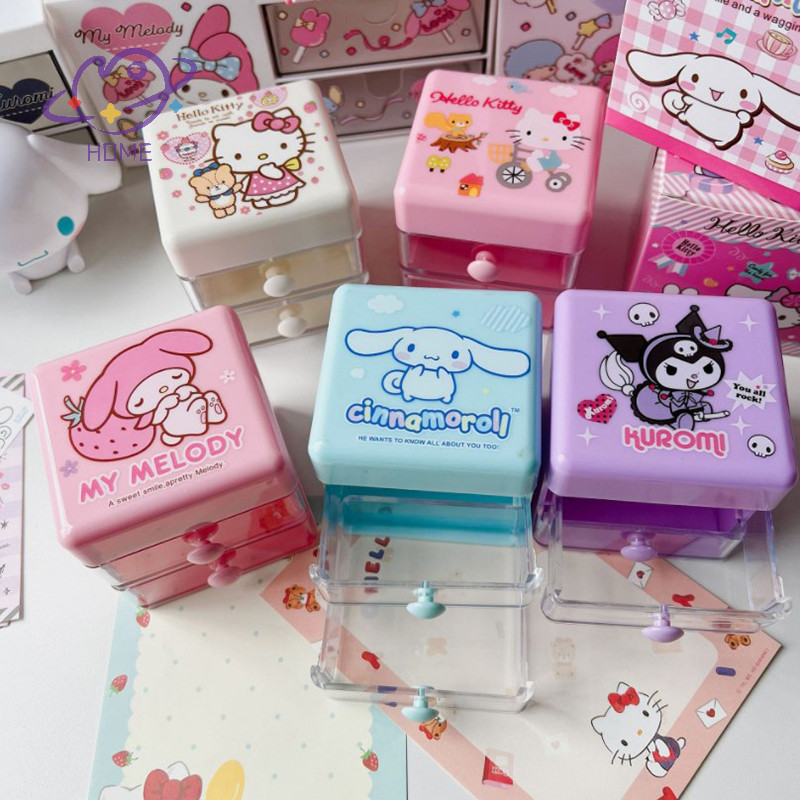 [mayhome] Mini Hello Kitty Organizer อะนิเมะ Sanrio การ์ตูน Kuromi Cinnamoroll Double Layer เครื่องประดับกล่องน่ารักลิ้นชัก Organizer ของเล่น {TH}