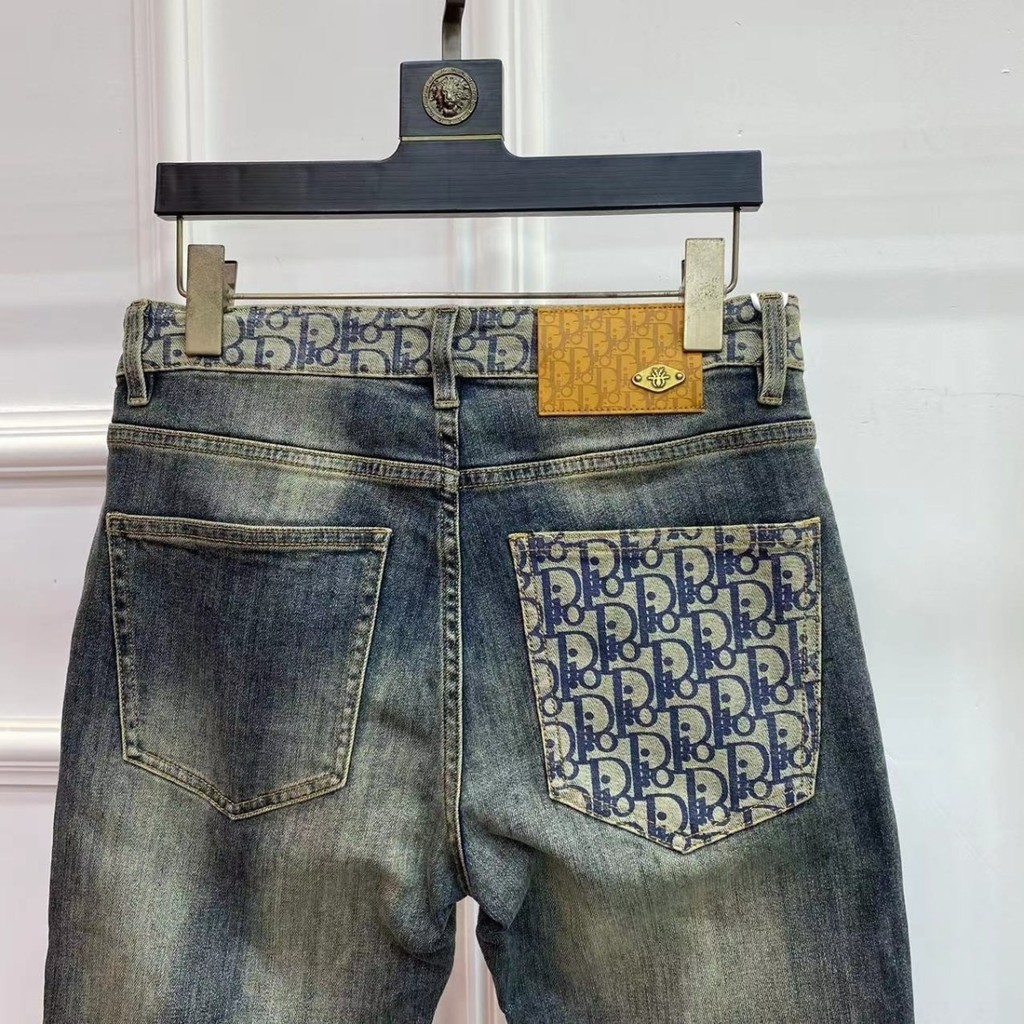 Dior Jeans High-End Street Wear European Goods Stretch LV Mens Jeans