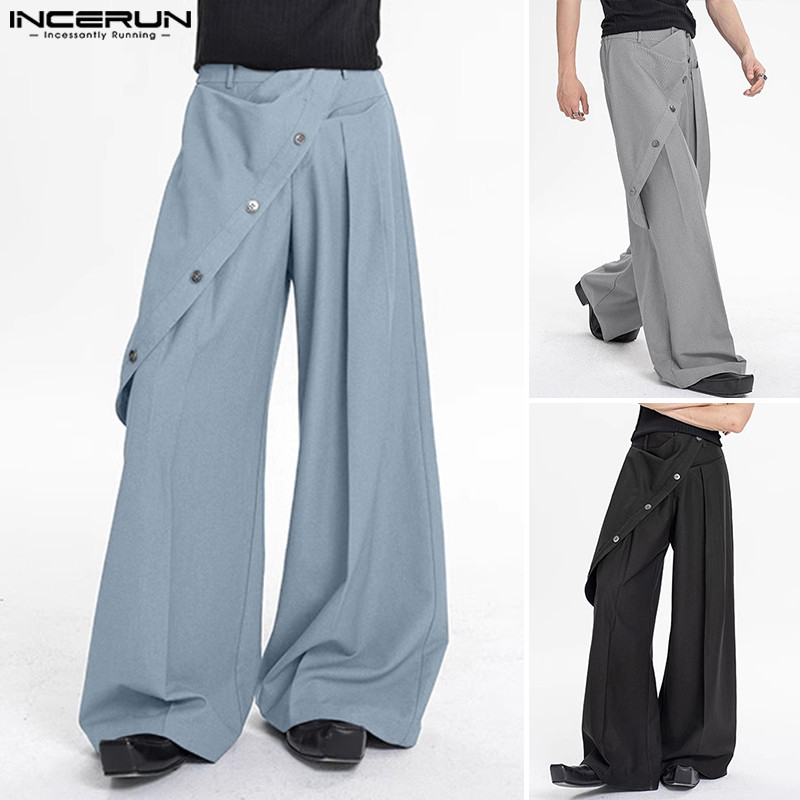 Incerun ผู้ชายเกาหลีทุกวันสบายๆสีทึบ Deconstructed Design กางเกง