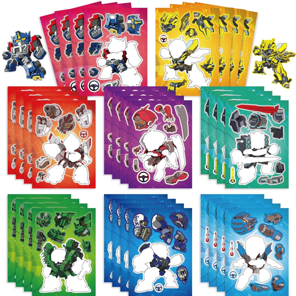 8 ชิ้น การ์ตูนน่ารัก Transformers - Car Warrior Boy Loves สติกเกอร์ปริศนา ผู้ปกครอง เด็ก โต้ตอบ ปริศนา DIY ใบหน้า สติกเกอร์รางวัล