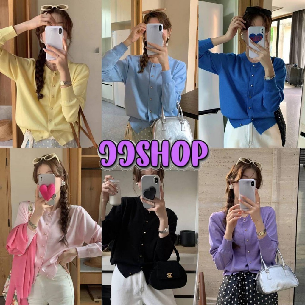 JJ Shop​ ​พร้อมส่ง เสื้อคลุมไหมพรม แขนยาว คอกลมน่ารักมาก กระดุมด้านหน้า สีสันสดใส "BK01-261"