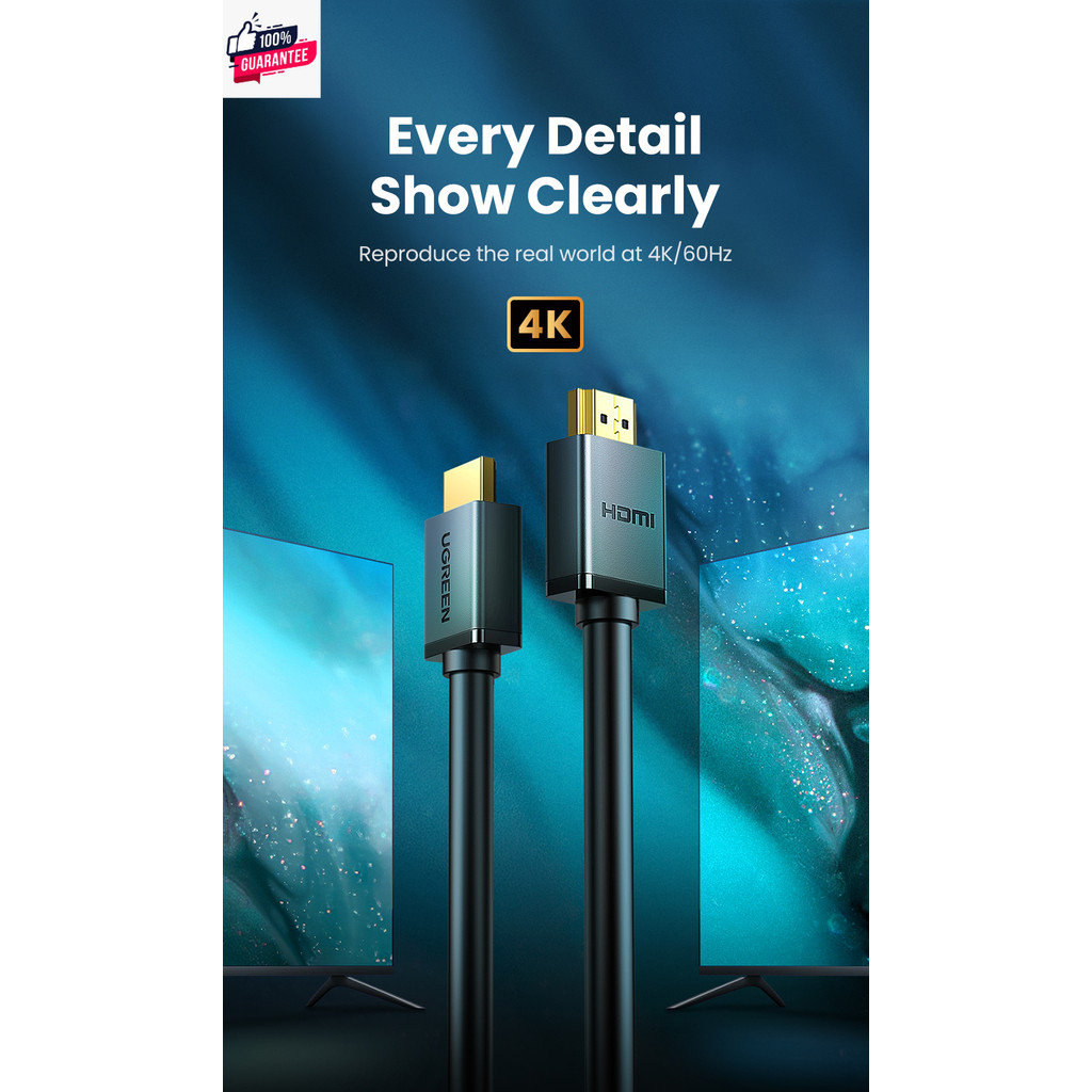 UGREEN 4K HDMI Cable สาย HDMI to HDMI สายกลม ยาว 0.5-5 เมตร สายต่อจอ HDMI Support 4K, TV, Monitor, Computer, Projector,