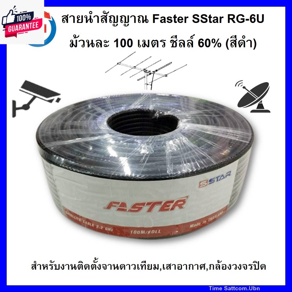 สายนำสัญญาณ PSI รุ่น  Faster SStar RG-6U 100 เมตร ชีลล์ 60% สีดำ