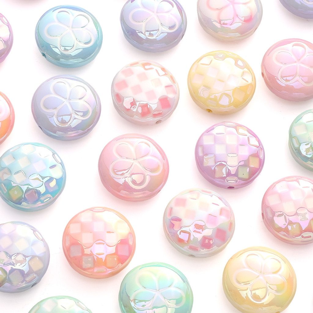 [25 มม.] รอบลูกปัดเค้กลายสก๊อตดอกไม้แบนรอบลูกปัด ทําเอง อุปกรณ์ลูกปัดเครื่องประดับวัสดุ 2 ชิ้น