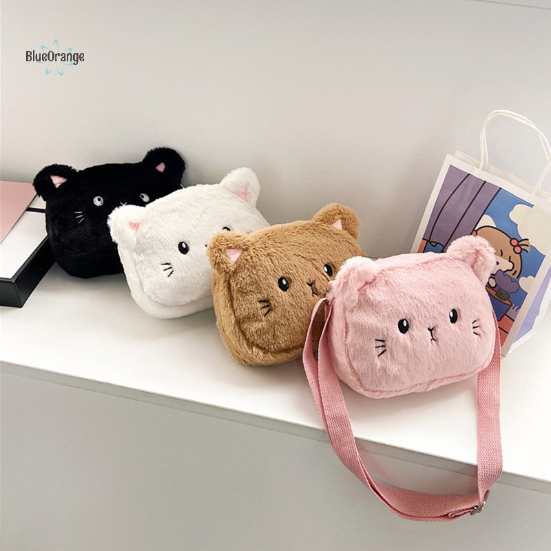 ใหม่การ์ตูนแมวเด็กทารกcrossbodyกระเป๋าน่ารักนุ่มplushเด็กไหล่กระเป๋าฤดูหนาวแฟชั่นเด็กfurryกระเป๋าถือกระเป๋าเหรียญร้อน