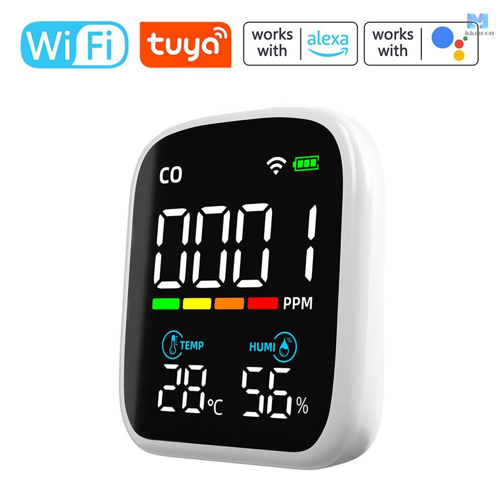 Tuya WiFi Digital LED Display CO Detector เครื่องทดสอบคาร์บอนมอนอกไซด์แบบพกพามัลติฟังก์ชั่อุณหภูมิและความชื้น Test Meter เคมีไฟฟ้า CO Sensor เครื่องทดสอบคุณภาพอากาศในครัวเรือน