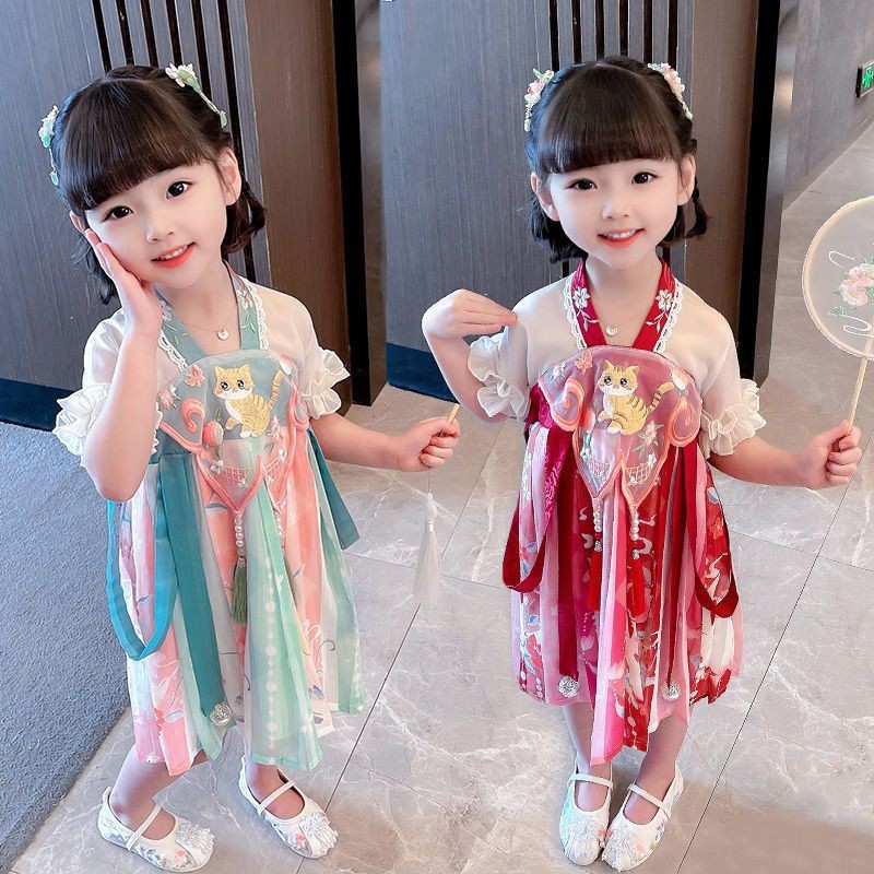 Cny สาว Hanfu สไตล์จีนโบราณปีใหม่ชุดเจ้าหญิงเด็กน่ารักการ์ตูนเย็บปักถักร้อยสาวชุด
