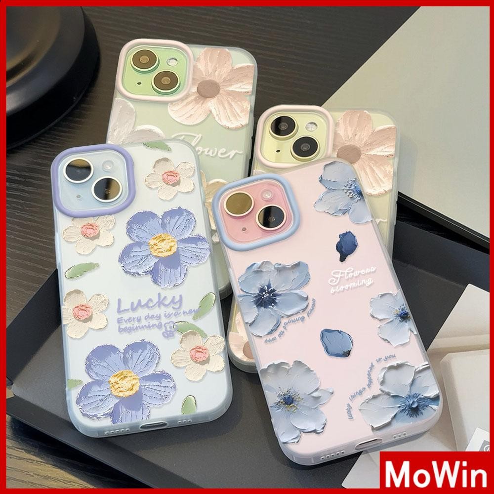 Movin - เคสใส iPhone16 11 Pro Max iPhone เคส TPU นิ่มป้องกันรอยนิ้วมือแบบด้าน ภาพวาดสีน้ำมันดอกไม้สวยๆน่ารัก Compatible With iPhone15 14 13 12 Pro max XS XR 7 8Plus