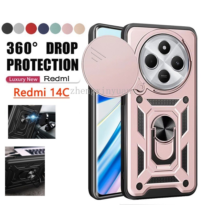 ปลอกสําหรับ XIAOMI POCO C75 C85 Redmi 14C 15C 4G 5G 2024 สไลด์กล้องเลนส์ป้องกันกรณี POCOC85 POCOC75 C 75 Redmi14C Redmi15C เกราะกันกระแทกฝาครอบโทรศัพท์แม่เหล็กผู้ถือรถ