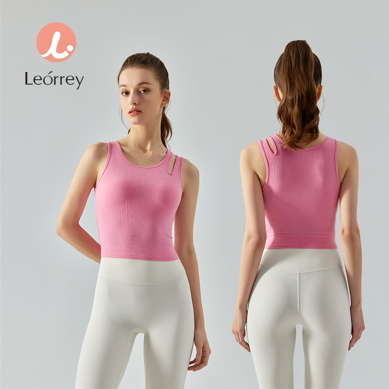 Leorrey-ซี่โครง ผอมบาง โยคะ เสื้อกล้ามพร้อมแผ่นอกวิ่งฟิตเนส