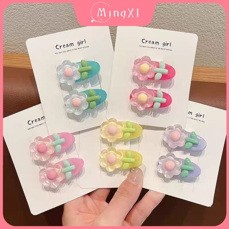 กิ๊บติดผมดอกไม้สีลูกกวาดผู้หญิงฤดูร้อนหน้าม้าหวานคลิปด้านข้างเครื่องประดับผม