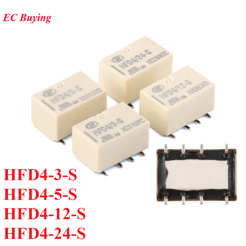 5pcs สัญญาณรีเลย์ HFD4 HFD4-3-S 3VDC HFD4-5-S 5VDC HFD4-12-S 12VDC HFD4-24-S 24VDC DC 3V 5V 12V 24V 8Pin 1A