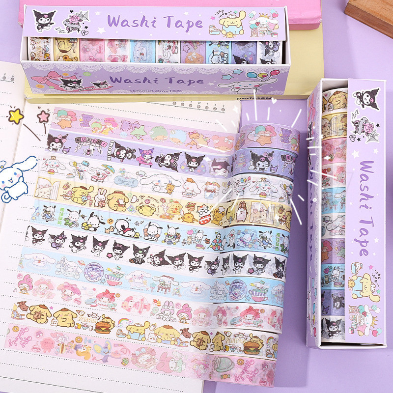 10 ม้วน Sanrio Washi Tape - Guka Scrapbooking สติกเกอร์ - DIY งานฝีมือเทปกาว - การ์ตูน Kuromi คู่มือสติกเกอร์ - Kuromi วัสดุสติ๊กเกอร์ตกแต่ง