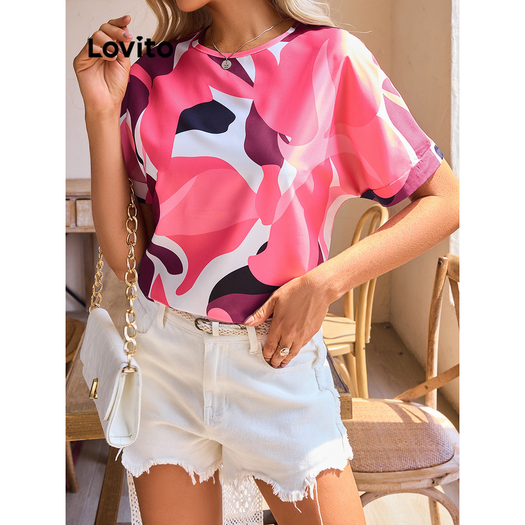 Lovito เสื้อเบสิคลายทางลำลองสำหรับผู้หญิง LBL15300
