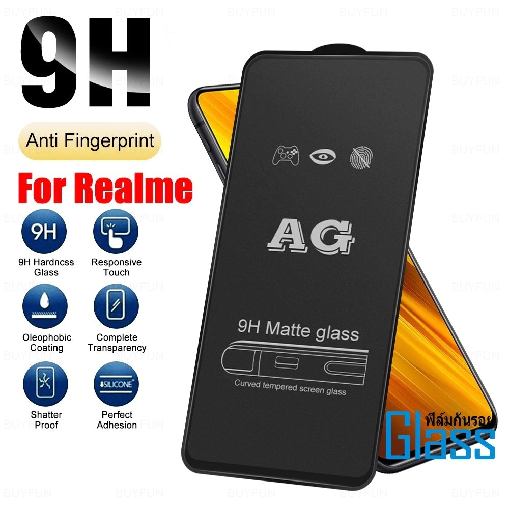 AG ฟิล์มกระจก9D Realme 5i C11 2021 C20 C35 4G C55 9i 6 Pro 8i Realme 10 11 12 C67 C53 ฝาครอบเต็มรูปแบบโค้ง การป้องกันดว